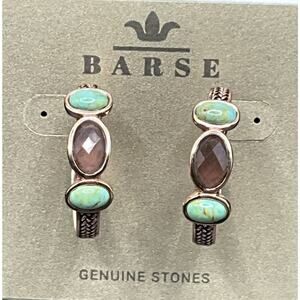 Barse Ovation Hoop Earrings- Smoky Quartz & Turquoise- Copper- NWT